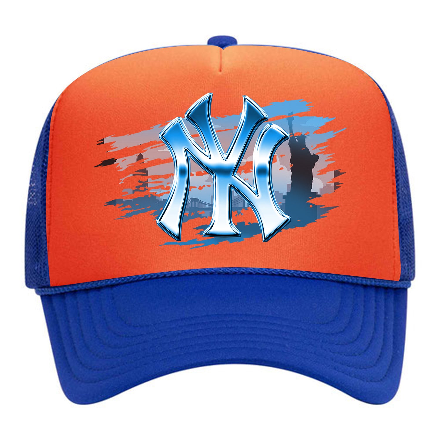 "NY NY" Foam Trucker - Royal/Orange